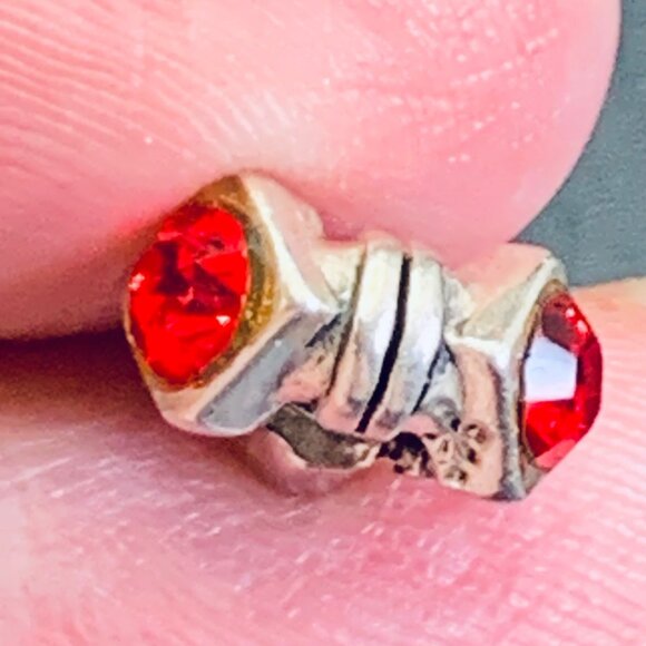 Sterling Silver 925 Red Crystal Slide Charm For Slide Charm Bracelets - Picture 6 of 10